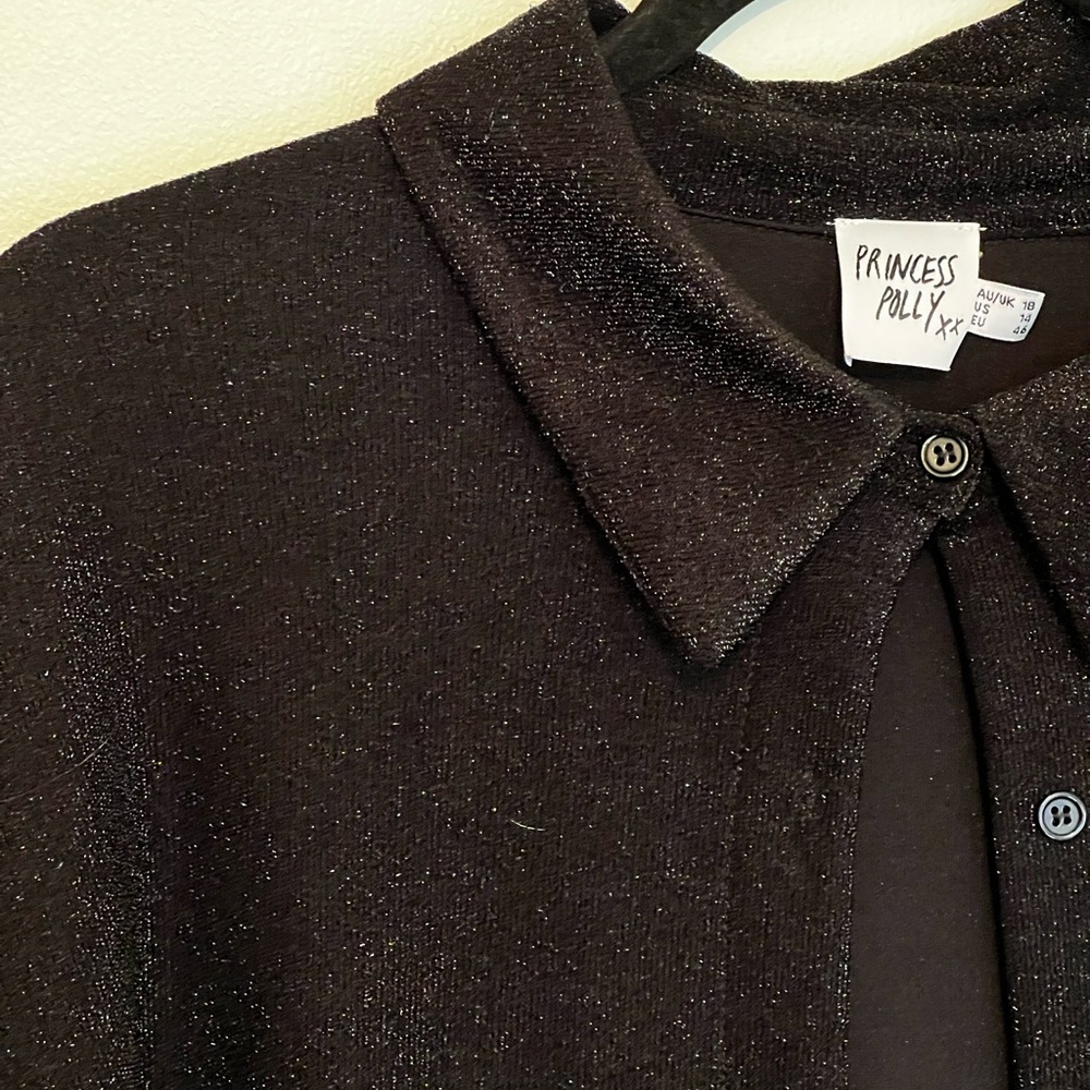 Princess Polly black shimmer shirt dress